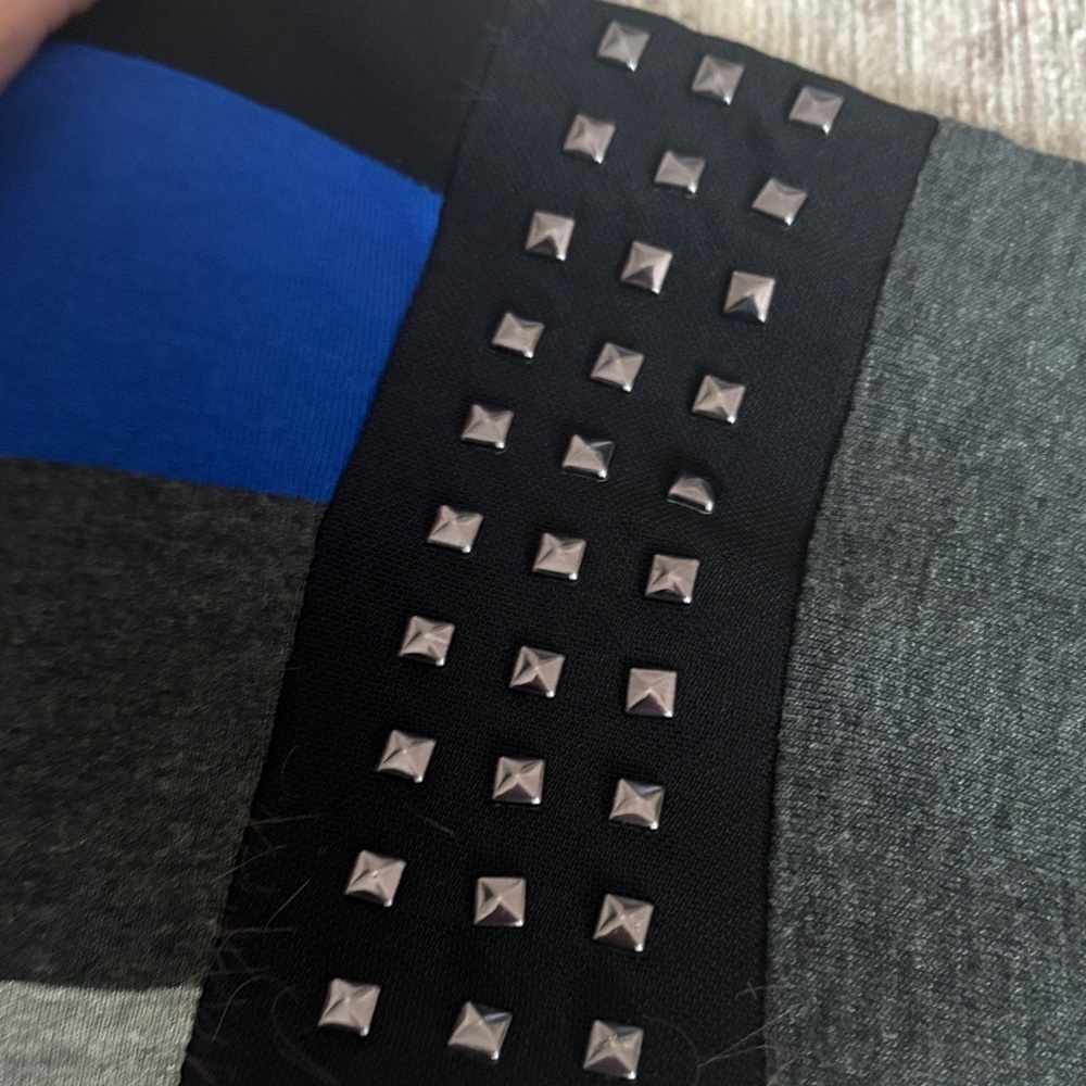 Vince Camuto Blue, Gray & Black Striped Long Sleeve Top - Picture 3 of 3